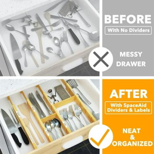 SpaceAid Bamboo Kitchen Organizer Drawer Dividers, Expandable(17-22 in), 17L x 0.6W x 2.6H