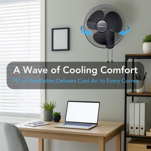 Comfort Zone 16 Wall Mount Fan, Black