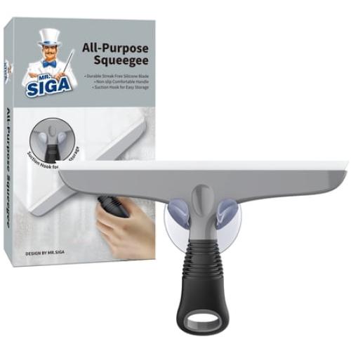 MR.SIGA Multi-Purpose Silicon Squeegee Includes Suction Hook, 10 inch, Grey & Black, 1 Pack