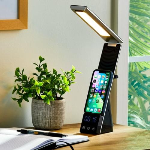 Mainstays 10.9' 5-in-1 LED Dimmable Wireless Charging Foldable Hinge Desk Lamp