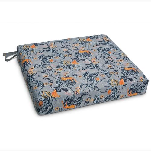 Vera Bradley 19 in. L x 19 in. W x 3 in. Thick Outdoor Patio Dining Seat Cushion in Rain Forest Toile Gray/Gold