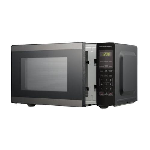 Hamilton Beach 0.9 Cu ft Countertop Microwave Oven, 900 Watts, Black Stainless Steel, New