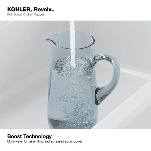 Revolv Single Handle Pull Down Sprayer Kitchen Faucet in Vibrant Brushed Moderne Brass