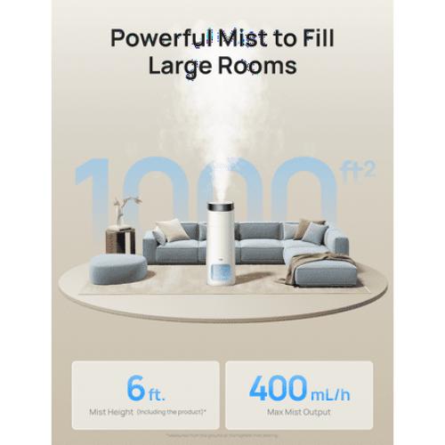 DREO 16L Smart Humidifier Large Room 1000 ft², 130H Cool Mist Humidifiers for Bedroom Plants Baby, Top Fill, Remote/Touch/Voice & APP Control, Self-Cleaning Tank, 30dB, RGB Light, HM755S White