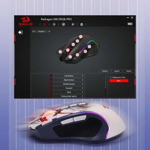 Redragon M612AK PRO RGB Anime Gaming Mouse, 8000 DPI Wired/Wireless Optical Mouse with 9 Programmable Buttons & 7 Backlit Modes, BT & 2.4G Wireless, Software Supports DIY Keybinds Rapid Fire Button
