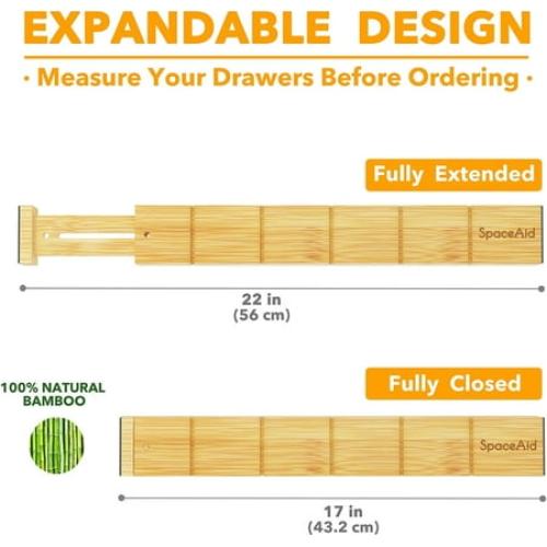 SpaceAid Bamboo Kitchen Organizer Drawer Dividers, Expandable(17-22 in), 17L x 0.6W x 2.6H