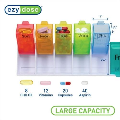 Multicolor Ezy Dose Ezy Fill Weekly 14-Day Pill Organizer, Pop-Out Compartments, Rainbow