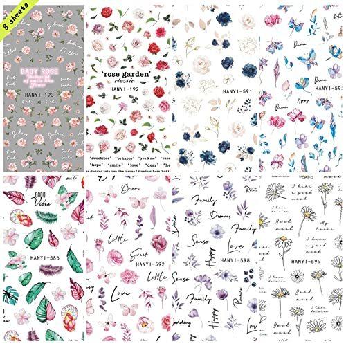 YOSOMK 8 Sheets Multicolor Floral Nail Art Stickers & Decals for Nail Art