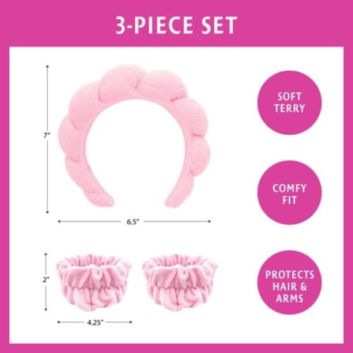 Skintimate Spa Headband & Wristband Set - Soft, Comfortable, Splash Proof Terry, Color black