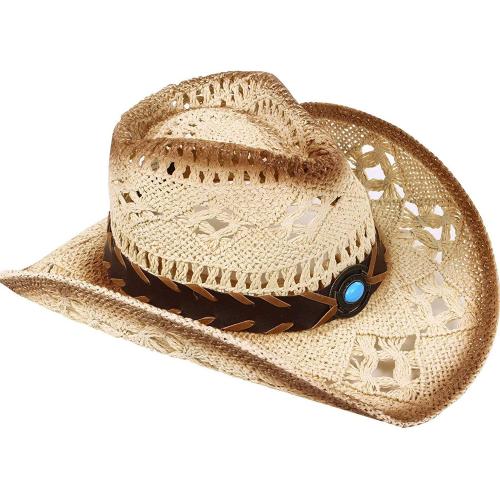 Livingston Men & Women's Woven Straw Cowboy Hat w/Hat Band, Bead Beige
