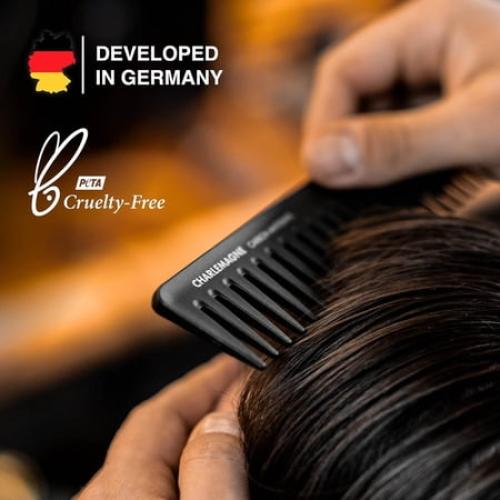 Charlemagne Hair Comb Carbon Fiber Wide Tooth Detangling Comb Heat Resistant Anti-Static Black