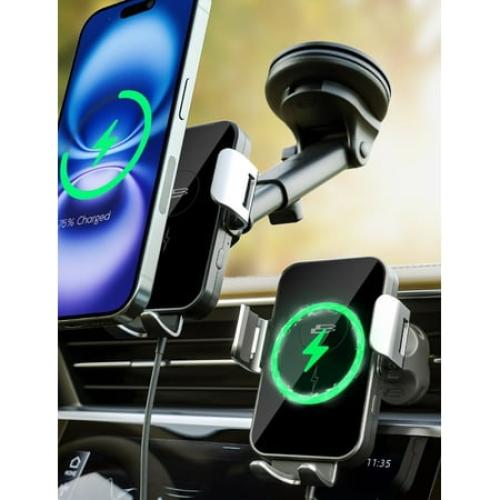 Bracketron PwrUp Automatic Universal 15W Qi Fast Wireless Charging 3 in 1 Dashboard Windshield and Vent Mount