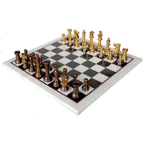 StonKraft - 15 x 15 Collectible Chess Game Board Set - Australian Marble and Lapis Lazuli + Brass Chess Pieces
