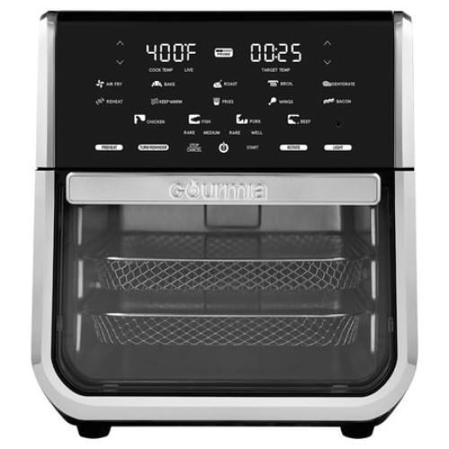 (FOOT BROKE UNUSED) Gourmia All-in-One 14-Quart Air Fryer, Oven, Rotisserie, Dehydrator with Temperature Probe, Stainless Steel
