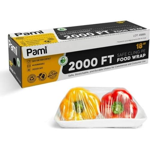 PAMI Clear Plastic Wrap 18 X 2000ft Saran Wrap with Dispenser Box for Home and Commercial Food Wrap, BPA-Free