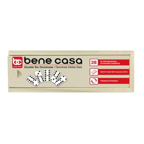 Bene Casa 28-Piece Handcrafted Glossy White Double 6 Domino Set with Wooden Storage Box