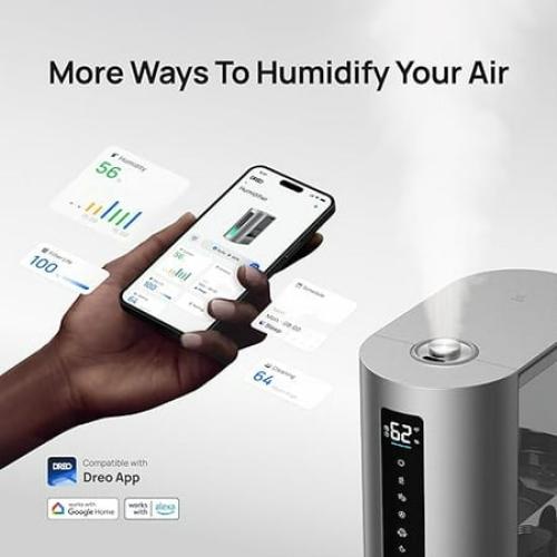 Dreo Size 6L Smart Humidifier for Bedroom Large Room, Warm & Cool Mist Humidifier, Top Fill, Run Time 60 Hours, High Precision Humidity Sensor and Indicator Light, Nursery, Plants, Works with Alexa, HM713S