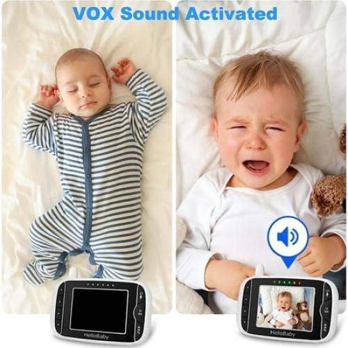 Video Baby Monitor with Camera and Audio, 3.2Inch LCD Display, Infrared Night Vision, Two-Way Audio and Room Temperature Monitoring,Lullaby,Sound Activated Screen HB