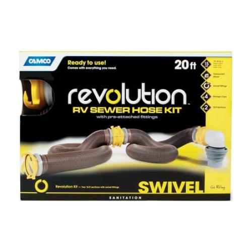 Camco Revolution 360 20-Foot Heavy-Duty Camper/RV Sewer Hose Kit | HTS Vinyl, Multicolor (39628)