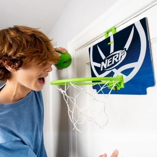 NERF Mini Over the Door Basketball Hoop - Nerfoop Indoor Basketball Hoop for Kids - Toy Door Basketball Hoop   Mini NERF Foam Basketball Game Set - Perfect for Bedroom Indoor Basketball - Green