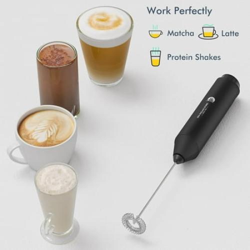 New England Stories Battery Operated Handheld Milk Frother, Black