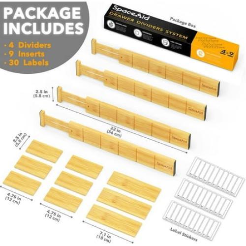 SpaceAid Bamboo Kitchen Organizer Drawer Dividers, Expandable(17-22 in), 17L x 0.6W x 2.6H