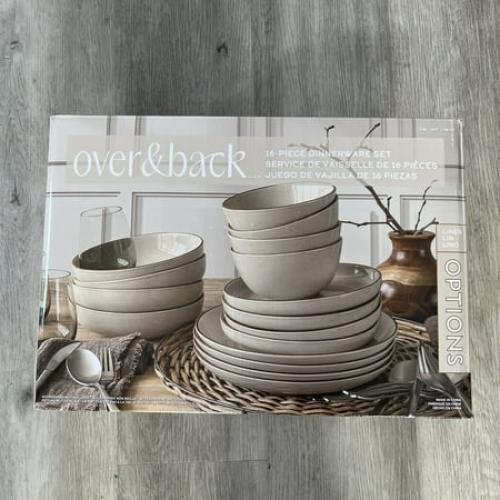 Over&Back 16 Piece Dinnerware Set, Moden Linen Ceramic Stoneware
