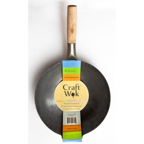 Craft Wok Size  12 inch Hand Hammered Carbon Steel Wok with Round Bottom / 731W88-12in