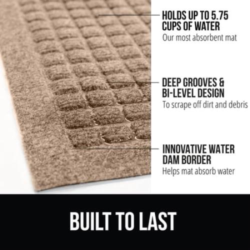 Gorilla Grip Moisture Guard Doormat, Indoor Outdoor Rubber Backed Weather Mat, 35x23, Beige