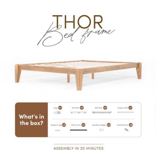 allforwood Thor Solid Wood Bed Frame - Standard King - Japanese Joinery Bed Frame - Wood Slat Support - No Box Spring Needed - Easy Assembly - Minimalist & Modern Style (Oak, King)