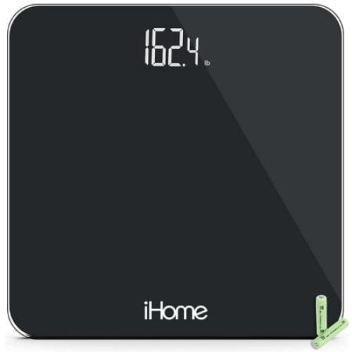 iHome Digital Battery Powered Bathroom Scale 397 lbs with Fit  Personal Coach App, FSA and HSA Eligible, Black