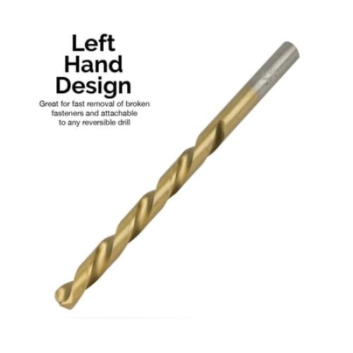 NEIKO 10038A Left-Hand Drill-Bit Set, High-Speed Steel Drills with Titanium Nitride Coating, Reverse-Twist Drill Bits, SAE Sizes, 13-Piece Set