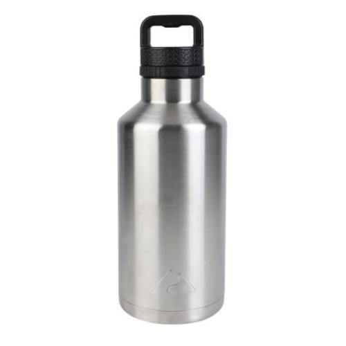 Ozark Trail 64 oz Chug Lid, Double-Wall Vacuum Insulated Stainless Steel Water Bottle, Silver, Keeps Drinks Hot & Cold