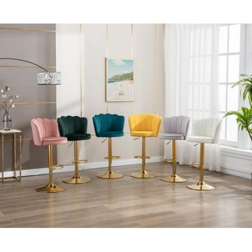 Guyou Swivel Adjustable Bar Stools Set of 2, Velvet Counter Height Barstools with Petal Back and Gold Footrest, Modern Counter Bar Height Stool Chairs for Kitchen Island Bar Cafe, Cream