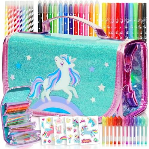 Amitie Lane Scented Markers Set with Itsy Unicorn Pencil Case, Jumbo Point, Assorted Colors, Count44