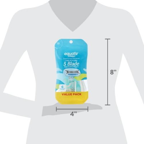 Equate Women's 5 Blade Disposable Razors, 6 Count