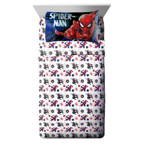 Spider-Man Kids 3-Piece Twin Sheet Set, Microfiber, White, Marvel