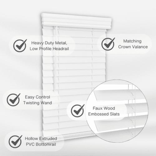 Lotus & Windoware Cordless 2 Faux Wood Room Darkening Horizontal Blind, 35 W x 72 L, Bright White, Embossed