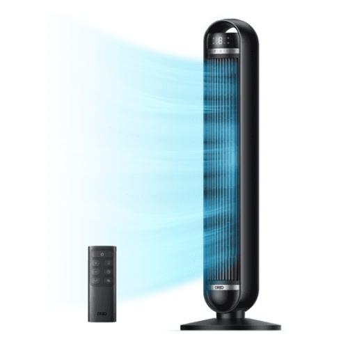 Dreo Tower Fan, 27ft/s Velocity Quiet Floor Fan, 90° Oscillating Fans for Indoors with 8 Speeds, 4 Modes, Remote Control, Standing Fans, Bladeless Fan, Black, Nomad DC