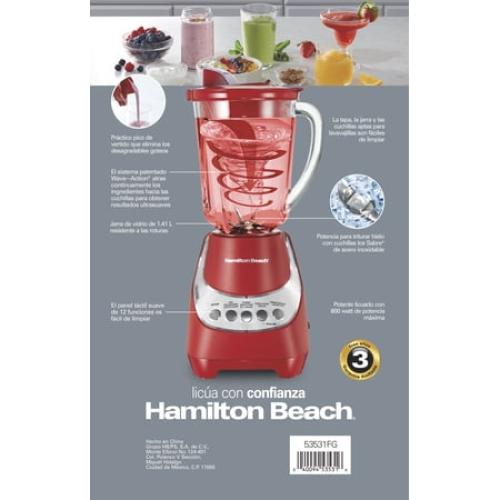 Hamilton Beach Wave Action Quiet Blender, 48 oz. Glass Jar, 12 Blending Functions, Red, MISSING CONTAINER