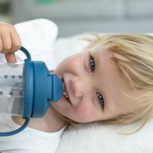 Dr. Brown's Milestones Baby's First Straw Cup, Training Cup with Weighted Straw, 9oz/270ml, Dark Blue, 6m