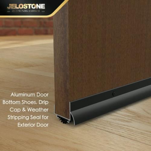 JELOSTONE U-Shaped Aluminum Door Bottom Shoes with Drip Cap(Matte Black) - Fire Rated - 1-3/4W x 1-5/16H x 36L Weather Stripping Seal for Exterior Doors, Vinyl Insert, JS-216DV
