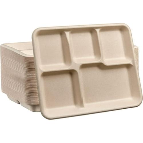 Pack of 125 Rectangular Divided Plates Disposable Heavy Duty Paper Plates Bulk, 125-Pack