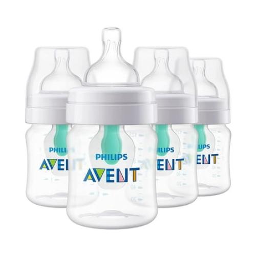 Philips AVENT Anti-Colic Baby Bottles with AirFree Vent, 4oz, 4pk, Clear, SCY701/04