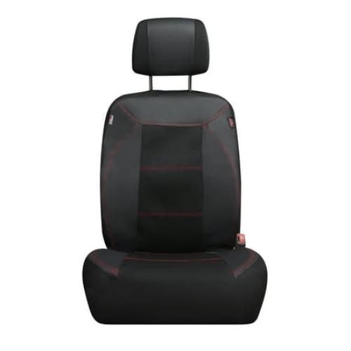 Genuine Dickies 2-Piece Black-Red Durasport Vegan Leather Universal Truck Seat Covers, 43634WDI