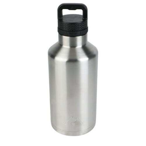 Ozark Trail 64 oz Chug Lid, Double-Wall Vacuum Insulated Stainless Steel Water Bottle, Silver, Keeps Drinks Hot & Cold