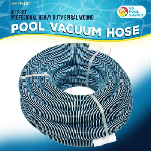 U.S. Pool Supply 1-1/2 x 40 Foot Professional Heavy Duty Spiral Wound Swimming Pool Vacuum Hose with Kink-Free Swivel Cuff, Flexible - Connect to Vacuum Heads, Skimmer, Filter Pump Inlet, Accessories