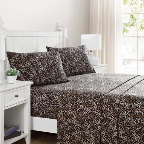 Beatrice Home Fashions, Whimsical Zara Leopard Print 4PC Sheet Set, Queen