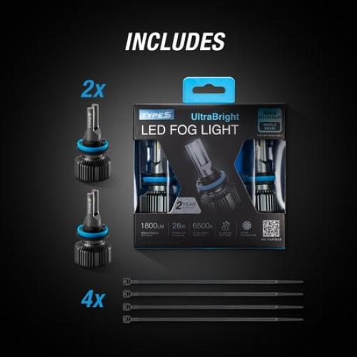 TYPE S - H8/H9/H11/H16JP UltraBright LED Fog Light - 1800LM Each, 6500K, 26W, Powersports, 2 Pack