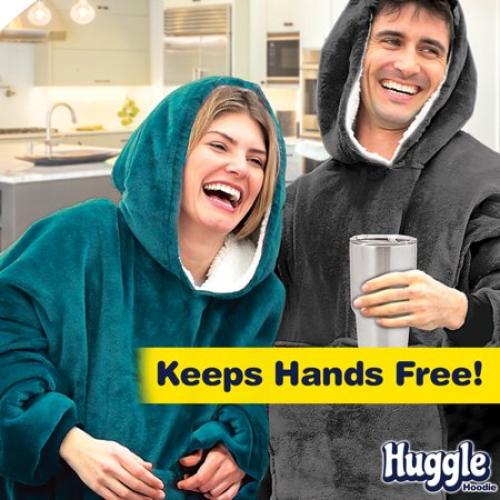 Huggle Hoodie, Fleece & Sherpa Wearable Blanket Hoodie, Gray, Unisex One Size